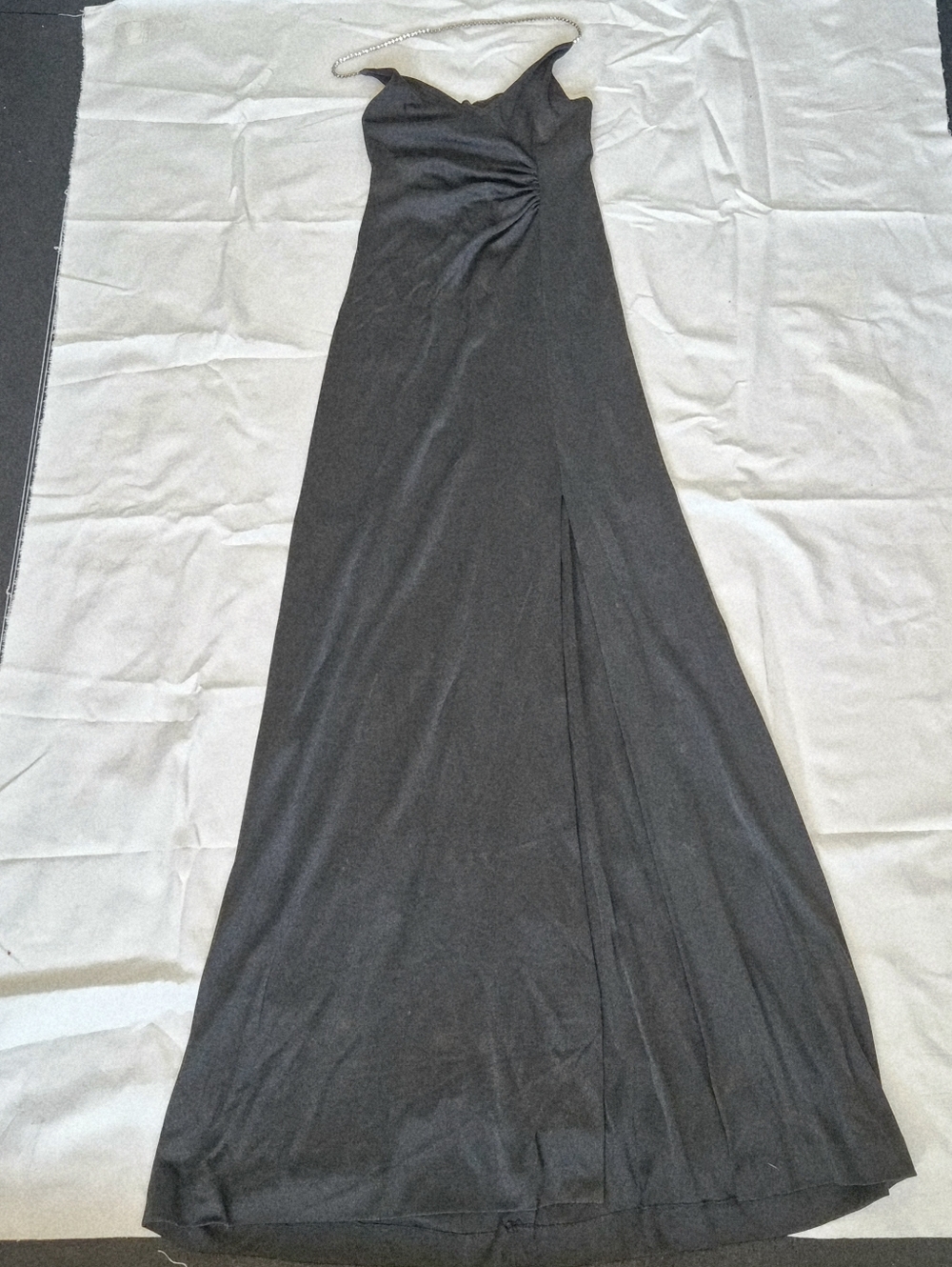 90s Black maxi halter dress with Rhinestone chain strap glam party Prom